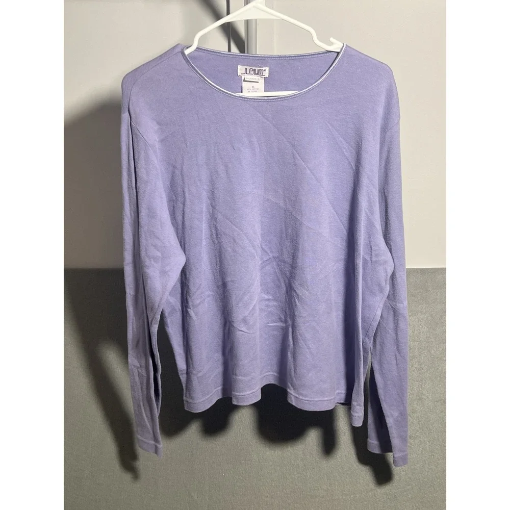 J.L. Plum‎ Women's XL Purple Long Sleeve T-Shirt 100% Cotton Crew Neck Metallic